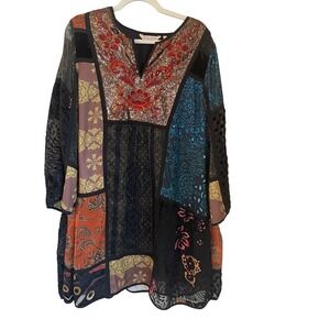 Soft Surroundings Size XL Adassa Patchwork Sequin Embroidered Boho Tunic Dress